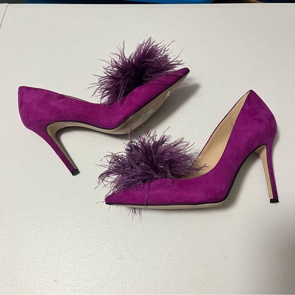 Sam Edelman Haide Feather Suede Leather Pom Pom Stiletto Pumps Heels Size 6 - Picture 2 of 8